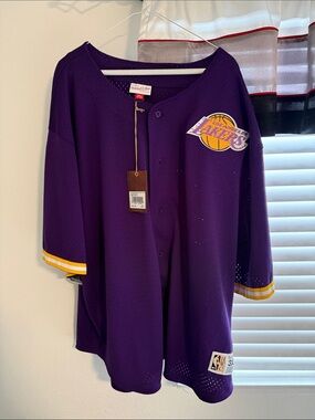 Mitchell & Ness Purple Lakers Kids Button-Up Jersey with Yellow Trim